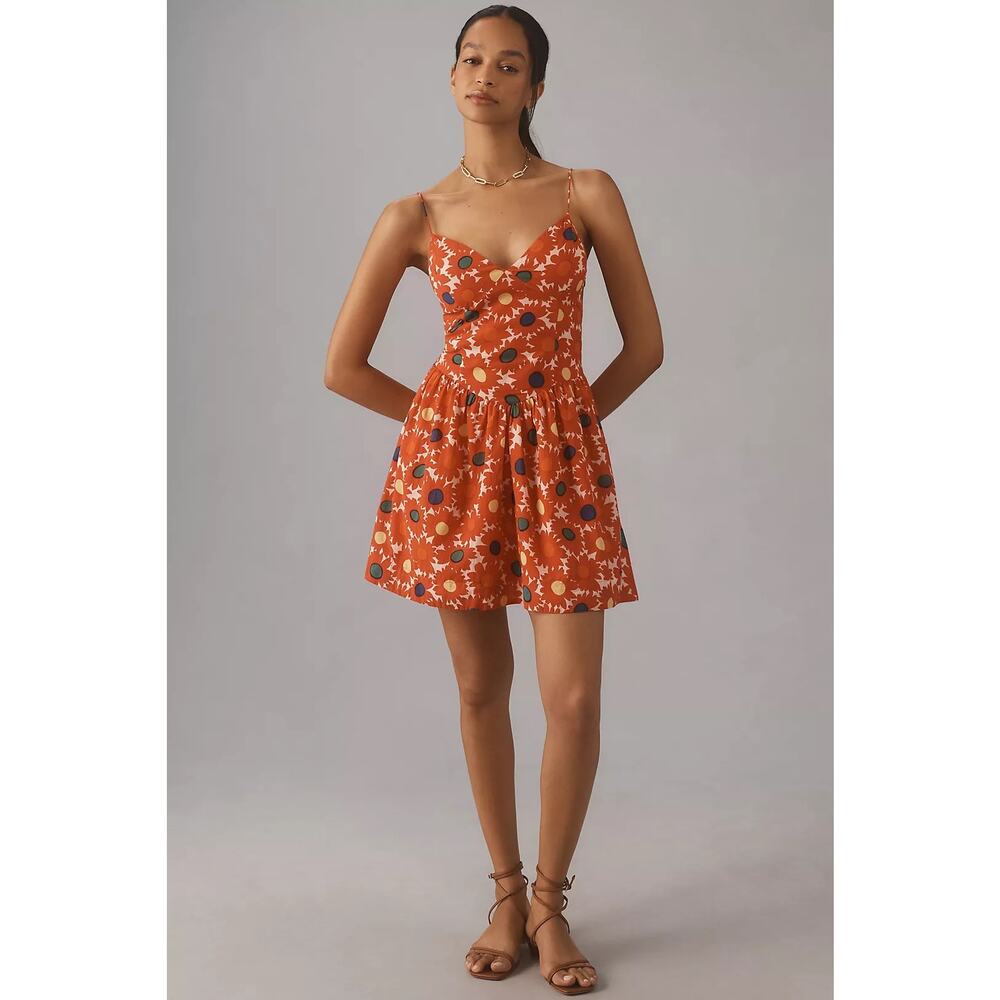 RHODE Rhonda Red Floral Mini Dress Organic Cotton NWT Size 8